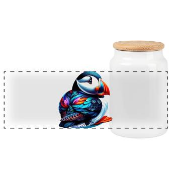 Puffin - Panoramic Cookie Jar with Wooden Lid - white - Front