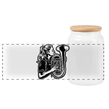 Tuba Girl - Panoramic Cookie Jar with Wooden Lid - white - Front