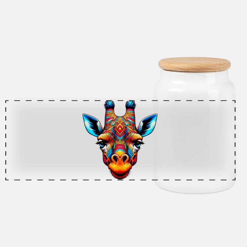 Girafe - Boîte à biscuits avec couvercle en bois - blanc