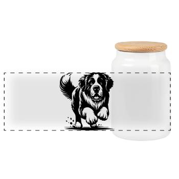 Saint Bernard - Panoramic Cookie Jar with Wooden Lid - white - Front