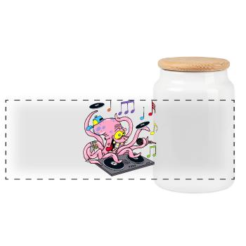 Deejay Octopus - Panoramic Cookie Jar with Wooden Lid - white - Front