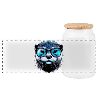 Otter - Panoramic Cookie Jar with Wooden Lid - white - Front