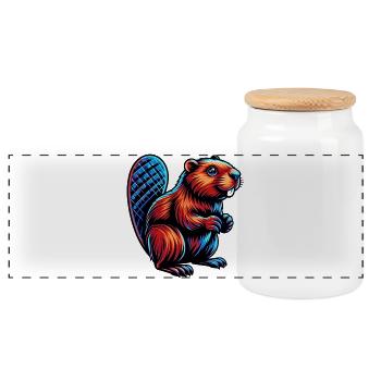 Beaver - Panoramic Cookie Jar with Wooden Lid - white - Front