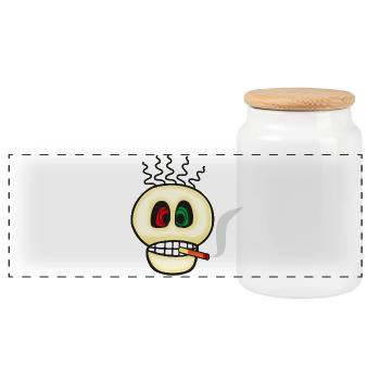 Rauchen ist giftig - Totenkopf Emoticon - Panorama Keksdose mit Holzdeckel - Weiß - Vorne
