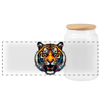 Tiger - Panoramic Cookie Jar with Wooden Lid - white - Front