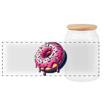 Un beignet avec des pépites colorées et un glaçage rose - Boîte à biscuits avec couvercle en bois - blanc - Devant