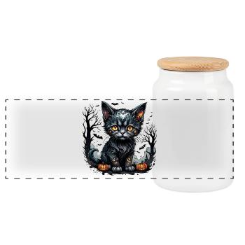Soirée d’Halloween avec des chatons et des citrouilles. - Boîte à biscuits avec couvercle en bois - blanc - Devant