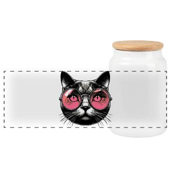 Le Chat avec des lunettes - Boîte à biscuits avec couvercle en bois - blanc - Devant