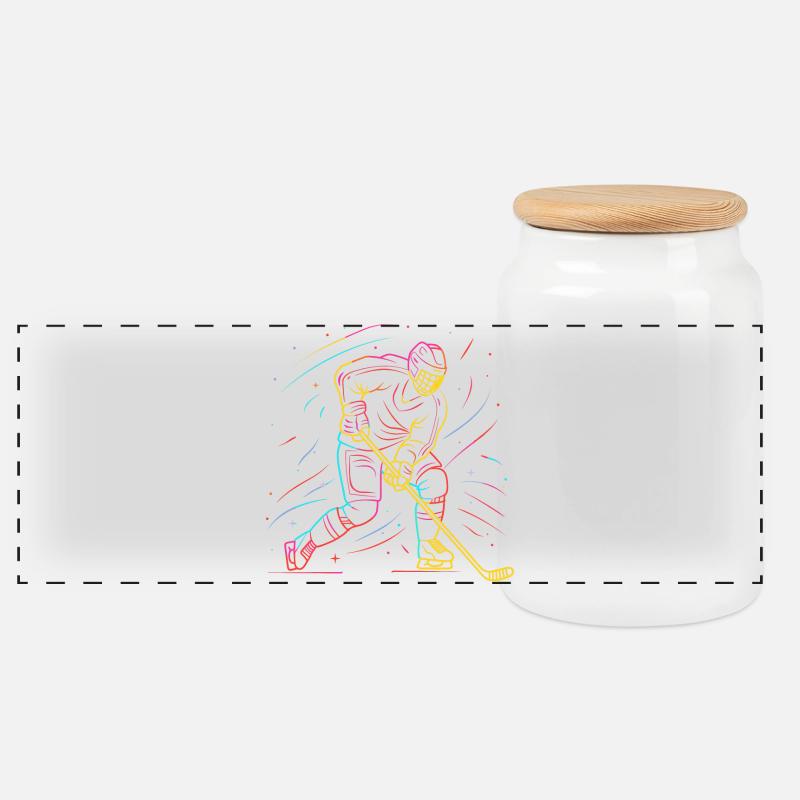 Eishockeyspieler Line Art - Panorama Keksdose mit Holzdeckel - Weiß