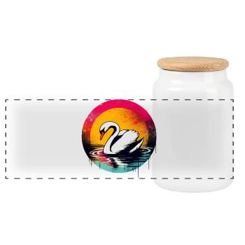 Swan - Panoramic Cookie Jar with Wooden Lid - white - Front