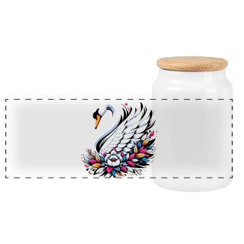 Swan - Panoramic Cookie Jar with Wooden Lid - white - Front
