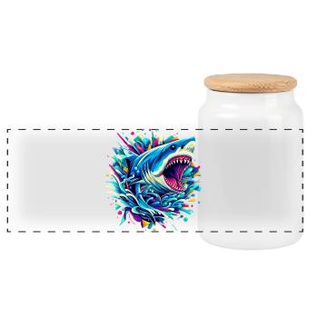 Requin - Boîte à biscuits avec couvercle en bois - blanc - Devant