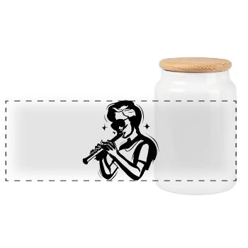Croquis de garçon de flûte - Boîte à biscuits avec couvercle en bois - blanc - Devant