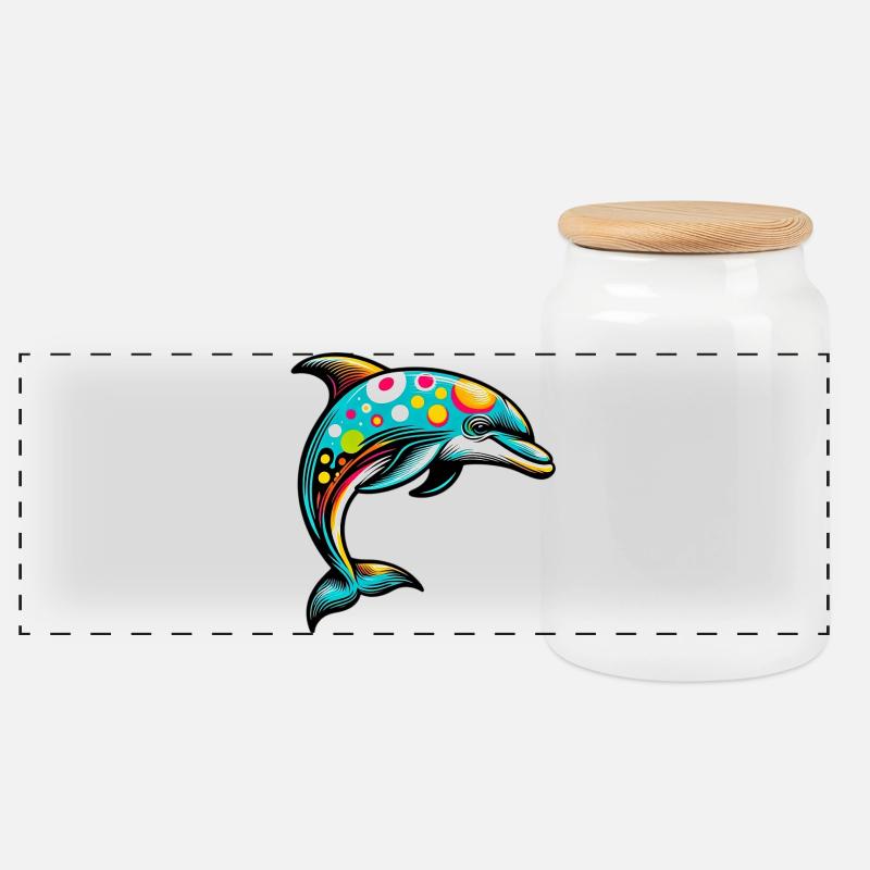 Delfin - Panorama Keksdose mit Holzdeckel - Weiß