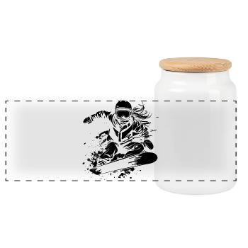 Snowboarder - Panoramic Cookie Jar with Wooden Lid - white - Front