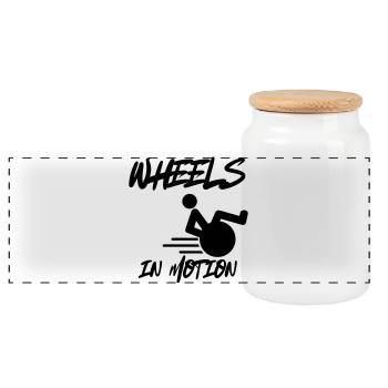 Wheelchair wheels are always in motion * - Panoramic Cookie Jar with Wooden Lid - white - Front