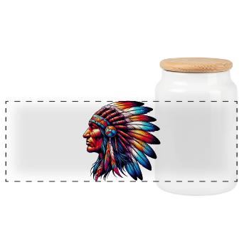 Amerikanischer Indianer Amerikaner - Panorama Keksdose mit Holzdeckel - Weiß - Vorne