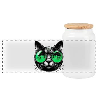 Le Chat avec des lunettes - Boîte à biscuits avec couvercle en bois - blanc - Devant