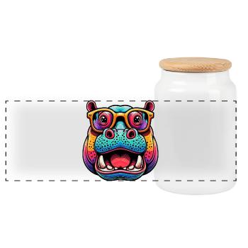 Nilpferd mit Brille - Panorama Keksdose mit Holzdeckel - Weiß - Vorne