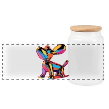 Colorful Pop-Art Balloon Dog - Panorama Keksdose mit Holzdeckel - Weiß - Vorne