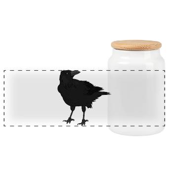 A crow - Panoramic Cookie Jar with Wooden Lid - white - Front