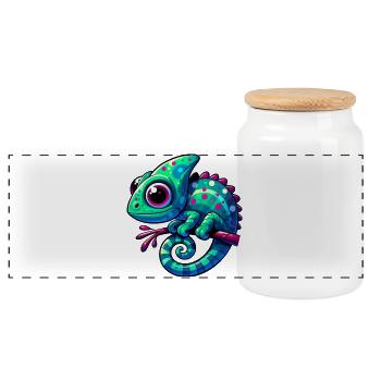 Chameleon - Panoramic Cookie Jar with Wooden Lid - white - Front
