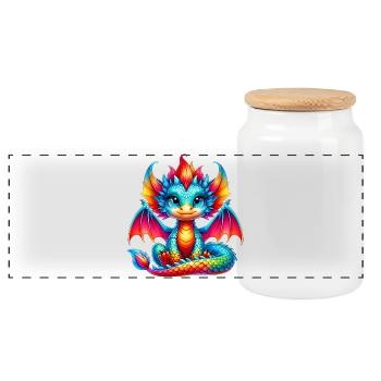 Dragon - Panoramic Cookie Jar with Wooden Lid - white - Front