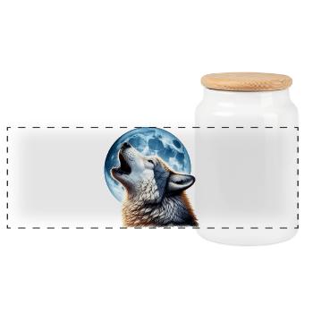 Le loup hurle à la pleine lune - Boîte à biscuits avec couvercle en bois - blanc - Devant