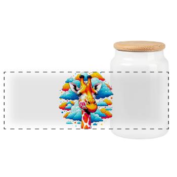 Giraffe with head in cloud clouds - Panoramic Cookie Jar with Wooden Lid - white - Front