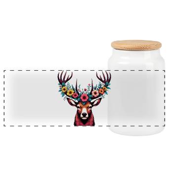 Cerf avec des fleurs - Boîte à biscuits avec couvercle en bois - blanc - Devant