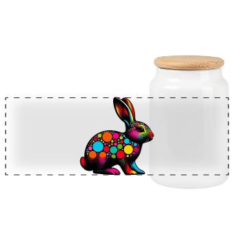 Rabbit - Panoramic Cookie Jar with Wooden Lid - white - Front