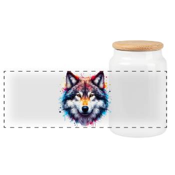 Wolf - Panorama Keksdose mit Holzdeckel - Weiß - Vorne