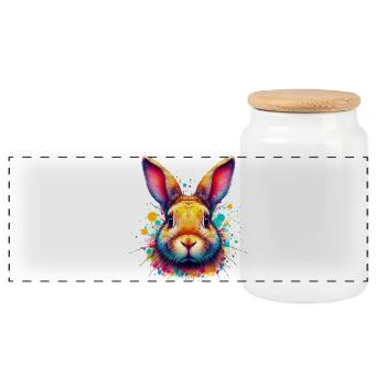 Rabbit - Panoramic Cookie Jar with Wooden Lid - white - Front