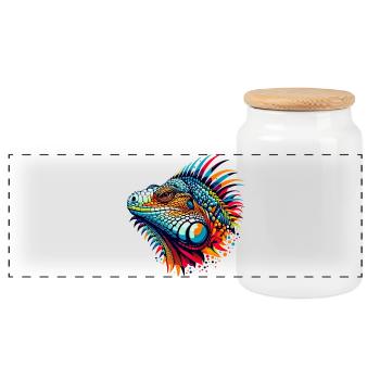 Iguana - Panoramic Cookie Jar with Wooden Lid - white - Front