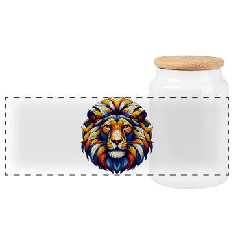 Lion - Panoramic Cookie Jar with Wooden Lid - white - Front