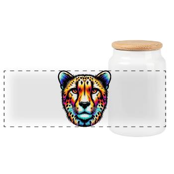Cheetah - Panoramic Cookie Jar with Wooden Lid - white - Front