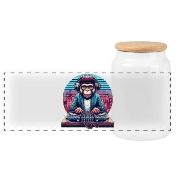 DJ Monkey Monk - Panoramic Cookie Jar with Wooden Lid - white - Front