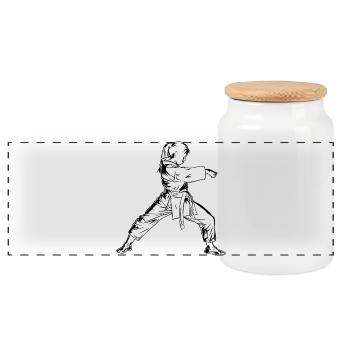 Karate Mädchen - Panorama Keksdose mit Holzdeckel - Weiß - Vorne