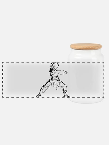 Karate Mädchen - Panorama Keksdose mit Holzdeckel - Weiß