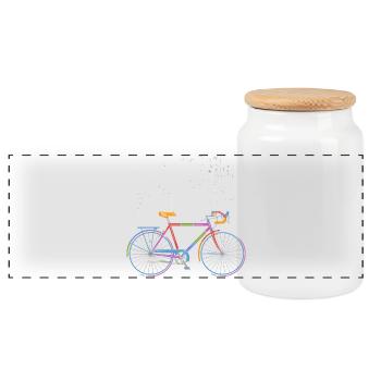 Futuristic Bicycle Design - Panoramic Cookie Jar with Wooden Lid - white - Front