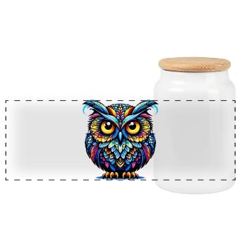 Owl - Panoramic Cookie Jar with Wooden Lid - white - Front