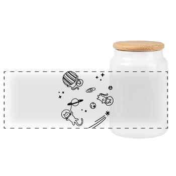 Cats Universe | Katzen Universum | Skizze Line Art - Panorama Keksdose mit Holzdeckel - Weiß - Vorne