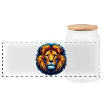 Lion - Panoramic Cookie Jar with Wooden Lid - white - Front