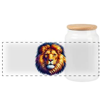 Lion - Panoramic Cookie Jar with Wooden Lid - white - Front