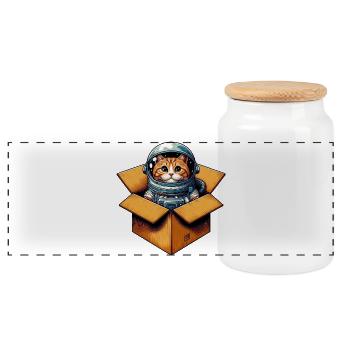 Chat astronaute - Boîte à biscuits avec couvercle en bois - blanc - Devant