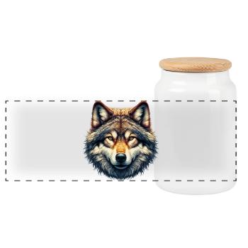 Wolf - Panoramic Cookie Jar with Wooden Lid - white - Front