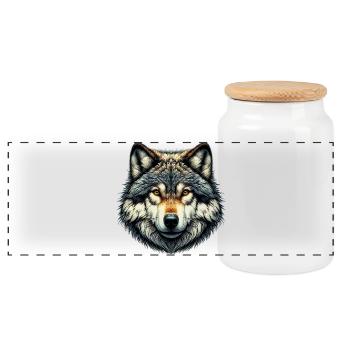 Wolf - Panoramic Cookie Jar with Wooden Lid - white - Front