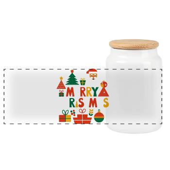 Lebendiges Design für frohe Weihnachten - Panorama Keksdose mit Holzdeckel - Weiß - Vorne