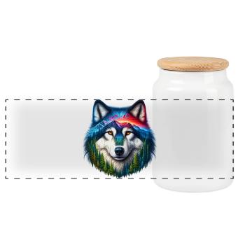 Wolf - Panorama Keksdose mit Holzdeckel - Weiß - Vorne