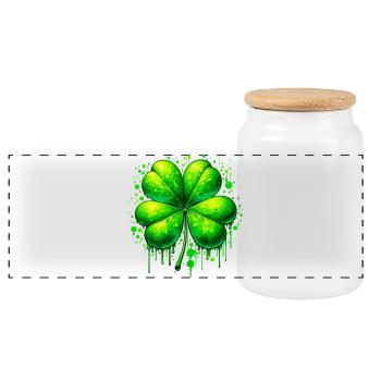 Four-leaf clover - Panoramic Cookie Jar with Wooden Lid - white - Front